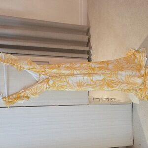 Luxxel Yellow and White Chiffon Floral Maxi Dress